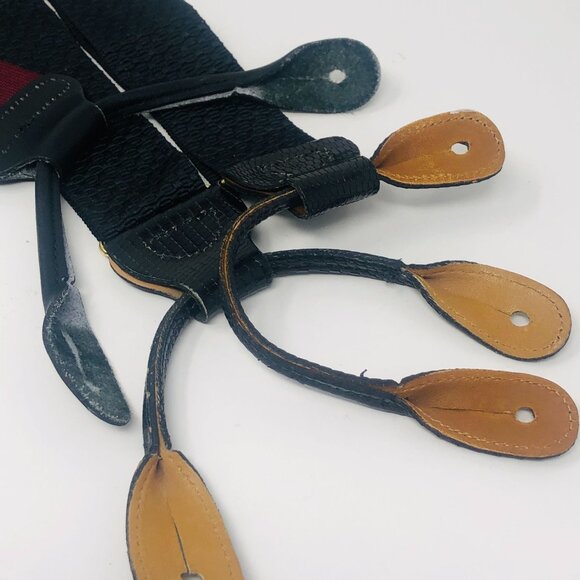 Trafalgar Men's Suspenders Braces - Black Pebbled & Burgundy Leather Adjustable - Picture 3 of 9